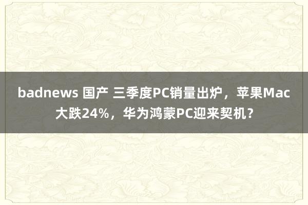 badnews 国产 三季度PC销量出炉，苹果Mac大跌24%，华为鸿蒙PC迎来契机？