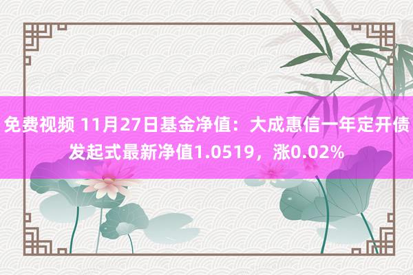 免费视频 11月27日基金净值：大成惠信一年定开债发起式最新净值1.0519，涨0.02%