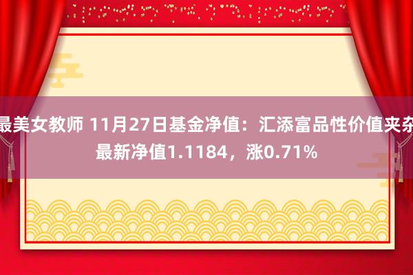 最美女教师 11月27日基金净值：汇添富品性价值夹杂最新净值1.1184，涨0.71%